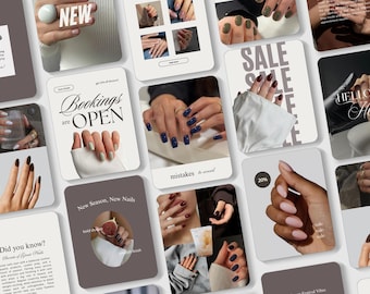 Nail Tech Instagram Templates, Modern Nail Artist Canva Posts, Minimal Nail Salon Social Media, Manicure & Pedicure IG Posts, Nail Studio