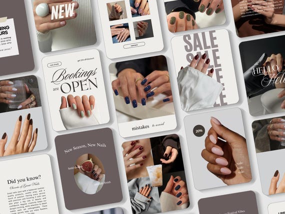 Nail Tech Instagram Templates, Modern Nail Artist Canva Posts, Minimal Nail Salon Social Media, Manicure & Pedicure IG Posts, Nail Studio