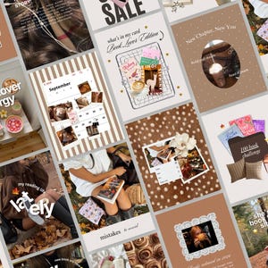 May include: A digital collage of social media posts featuring a book-themed aesthetic with various images of books, coffee, autumn leaves, calendars, and text overlays like Book Lover energy, 100 book challenge, and New Chapter, New You.