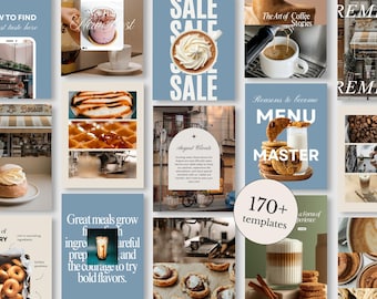 Cafe Bakery Instagram Post Templates, Coffee Shop Social Media Kit (Canva)