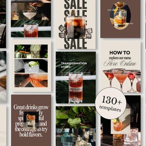 Bar Instagram Post Templates, Cocktail Bar Canva Templates, Drink Menu Social Media Kit, Pub Marketing, Restaurant Instagram Posts