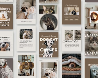 Beige Pet Instagram Templates, Groomer, Veterinary, Clinic Posts & Stories, Minimal Canva Social Media Kit, Vet Branding, Animal Business