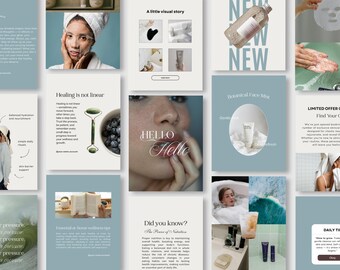 Skincare Instagram Post Templates: Customizable Beauty Social Media Kit (Canva, 40 Posts)