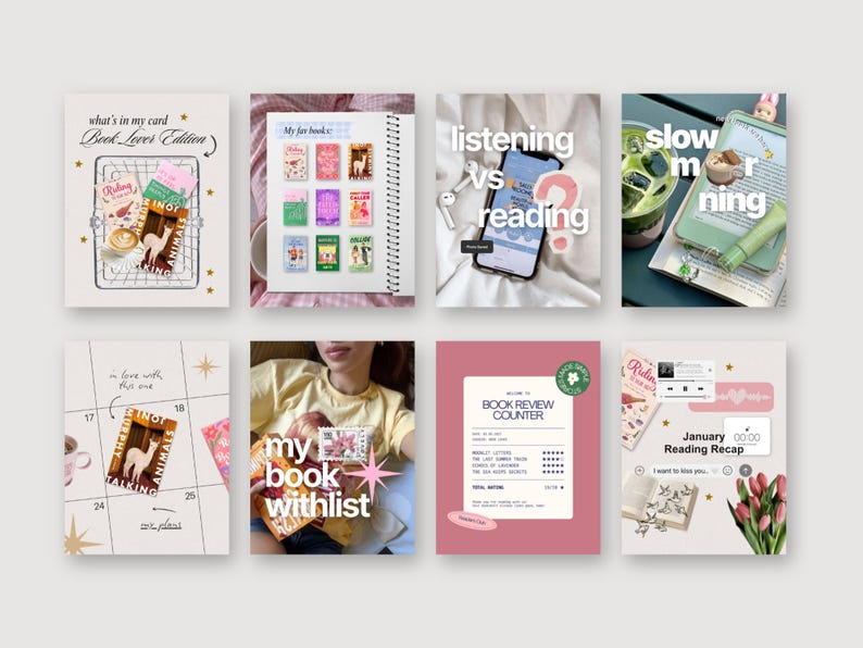 Plantillas para publicaciones de Bookstagram en Instagram, publicaciones acogedoras para lectores en iOS, publicaciones para amantes de los libros en Canva, contenido para diarios de lectura, kit para bloggers literarios imagen 6