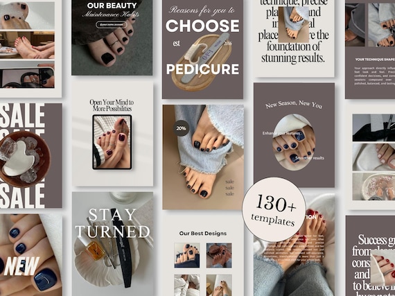 Pedicure Instagram Posts, Nail Salon Canva Templates, Foot Care Social Media, Beauty Salon Templates, Spa Pedicure Content, Nail Tech Posts
