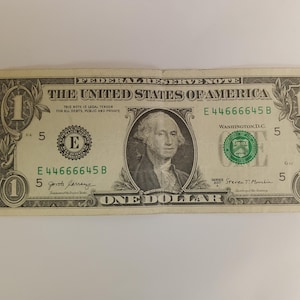 Fancy Serial Number trinary note 2017A Circulated U.S. One Dollar Bill