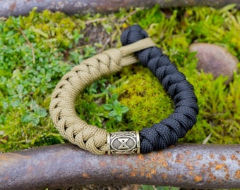 Bracelet en paracorde de perles runiques vikings | Bijoux de la mythologie nordique | Bracelet personnalisé avec alphabet Futhark | Bracelet jonc de survie fixe bricolage avec noeud de serpent