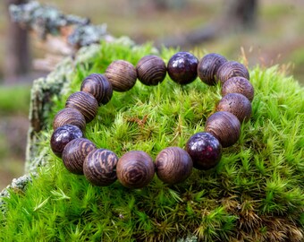 Bracelet pour couple avec perles en bois et grenat | Cadeau de protection pour le Capricorne | Réglable et durable | Cadeau bricolage bijoux naturels | Fabriqué à la main