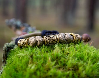 Pulsera Paracord de cuenta de runa vikinga / Joyería de mitología nórdica / Pulsera personalizada del alfabeto Futhark / Brazalete de nudo de serpiente de supervivencia fija DIY