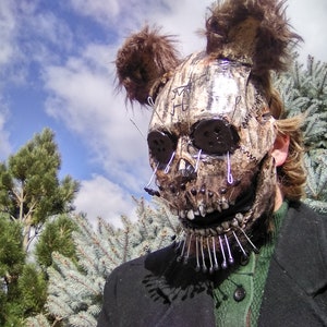 Scary Pin Bear Mask: Handmade Paper Mache Cosplay Halloween Mask