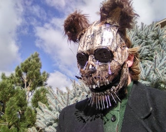 Scary Pin Bear Mask: Handmade Paper Mache Cosplay Halloween Mask