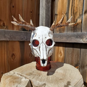 Deer Skull Wendigo Mask: Paper Mache Halloween Mask with Antlers