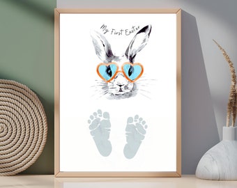 My First Easter, Happy Easter Bunny, Footprint or Handprint Art, Printable Baby Gift, 1st Easter Keepsake Print