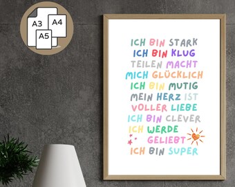 Affirmations Kinderzimmer Poster Digital Druck Geschenk Einschulung Print Starke Affirmation Selbstbewusst Dschungel Kinderzimmer Wandbilder