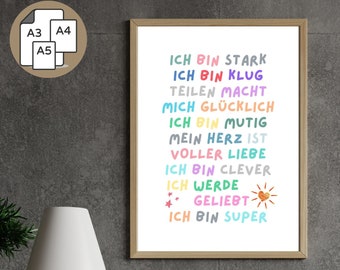 Affirmations Nursery Poster Digital Print Gift School Enrollment Print Strong Affirmation Confident Jungle Nursery Wall Pictures