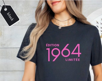 Runder Geburtstag 60 Jahre Tshirt Geschenk für die Frau oder Freundin,1964 Geburtsjahr Mutter Geschenkidee, auf Wunsch personalisiert