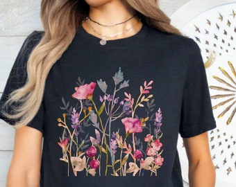 Cottagecore Wildflower Girl Shirt Boho Style für Mädchen,Wasserfarben Wild Blumenshirt,Natur Geschenk,Sommer Flower tshirt starke Frauen