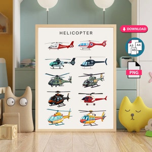 Kinderzimmer Hubschrauber Deko Wandbild Poster,digital bedruckbar sofort download,Kindergeburtstags Jungen Geschenk Helikopter,Heli Pilot