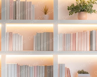 Pink, White & Gold Shelf Zoom Background | Elegant Minimalist Virtual Background for Meetings, Teams, and Streaming - Instant Download
