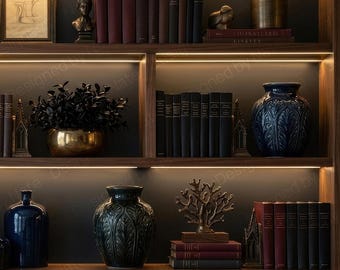 Fondo de Zoom con estantería de estilo Dark Academia / Fondo virtual de biblioteca de lujo / Fondo para Vtuber / Paquete borroso / Fondo para streaming