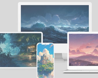 Fondo de pantalla caprichoso inspirado en Studio Ghibli - Fondos de pantalla Lofi - Fondo de pantalla de escritorio Paquete de fondos de pantalla de paisajes de anime, Paquete de fondos de pantalla para teléfono