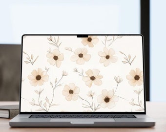 Fondo de pantalla floral neutro para computadora portátil / Fondo de pantalla minimalista ultraancho 4k / Descarga digital inspirada en la naturaleza