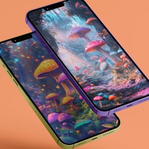 Sfondi di funghi stravaganti per cellulari / Sfondi estetici della natura e del telefono boho - Download digitale carino - Sfondi per Android e iPhone
