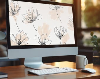 Fondo de pantalla floral neutro para escritorio: Fondo minimalista ultraancho (descarga digital)