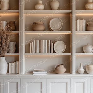 Neutral Minimalist Shelf Virtual Background | Earthy Boho Office Zoom Background | Virtual Decor for Zoom, Teams, and Streaming