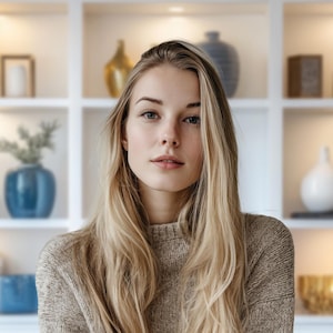 Bokhylla Zoom-bakgrund | Elegant blå & guldfärgad virtuell kontorsbakgrund för Zoom, Teams, streaming, Vtuber med mera