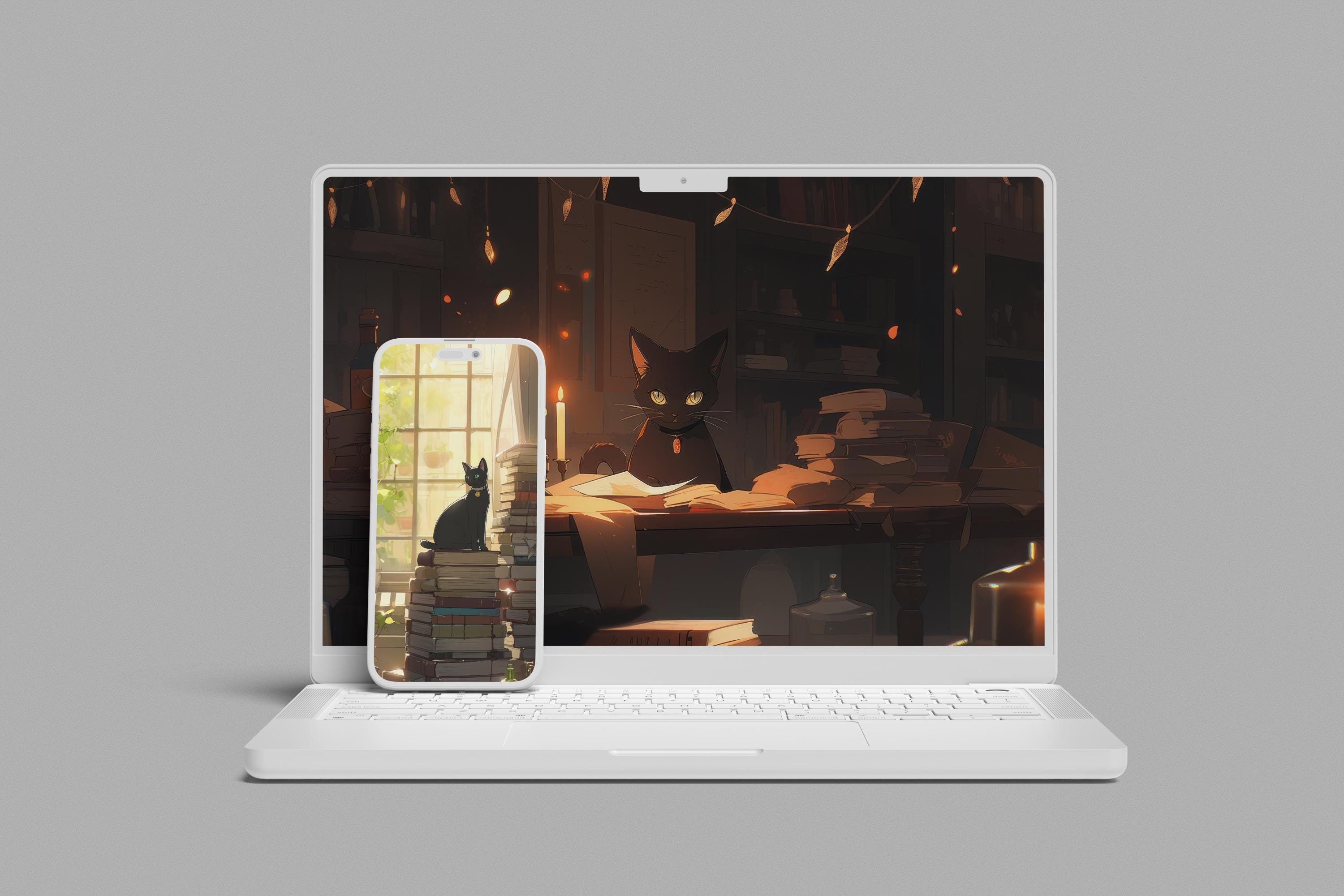 Anime Black Cat Wallpaper Bundle: 20 Adorable Lofi Library Cat ...