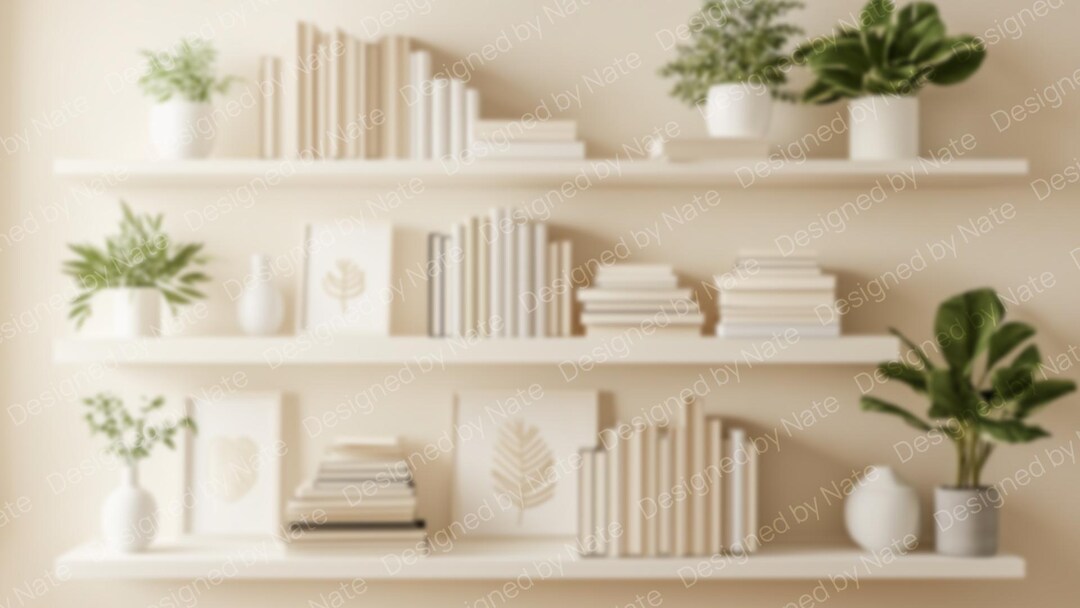 Neutral Beige Shelf Zoom Background | Minimalist Natural Virtual ...