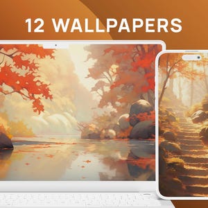 Anime Fall Landscape Wallpaper Set – Whimsical Autumn Studio Ghibli Vibes – 12 Cozy Wallpapers for Desktop, Phone, Tablet, and Ultrawide