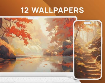 Anime Fall Landscape Wallpaper Set – Whimsical Autumn Studio Ghibli Vibes – 12 Cozy Wallpapers for Desktop, Phone, Tablet, and Ultrawide