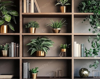 Fondo de Zoom con Estante de Plantas Verdes / Fondo de Oficina Virtual con Estante de Plantas para Equipos, Zoom, Transmisión y Videollamadas - fondo digital