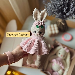 Rabbit Crochet Pattern, Rabbit toy, Instruction Bunny Toy, DIY Crochet Bunny, Stuffed Animals, Stuffed Rabbit, PDF English, Rabbit with Roses