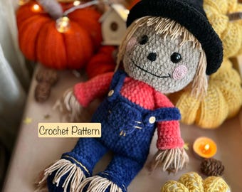 Scarecrow Crochet Pattern, Cute Scarecrow Amigurumi, Halloween Scarecrow pattern, Easy Halloween pattern, PDF English