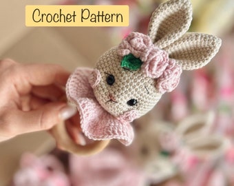 Bunny Baby Rattle Crochet Pattern, Amigurumi Rabbit Tutorial, Handmade Toy Guide, Baby Shower Gift Idea, English PDF Pattern