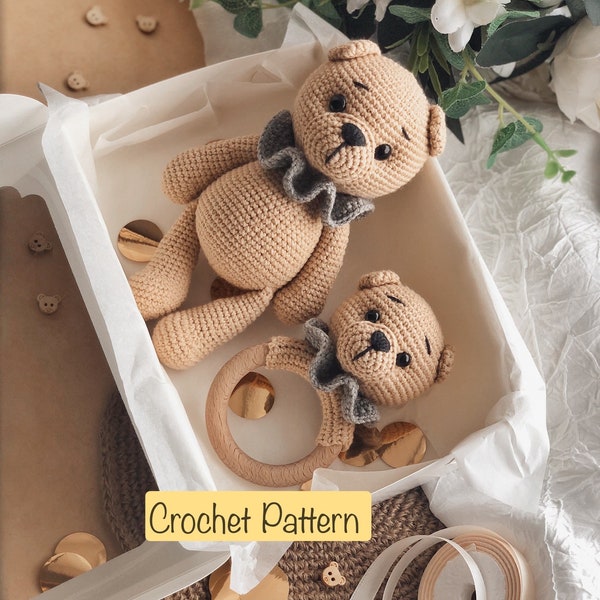 Crochet pattern bears set 2in1, crochet teddy bear pattern, bear rattle, bear crochet patter, Amigurumi bear tutorial, PDF Eng