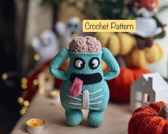 Halloween Monster Crochet Pattern, Unique Amigurumi Brain Toy, Spooky Cute Animal Design, DIY Craft Project, English PDF