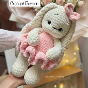Plush Amigurumi Bunny Pattern, Big Crochet Velvet Toy Tutorial, Large Stuffed Animals Instructions, Easy Long Ears Rabbit, PDF ENGLISH