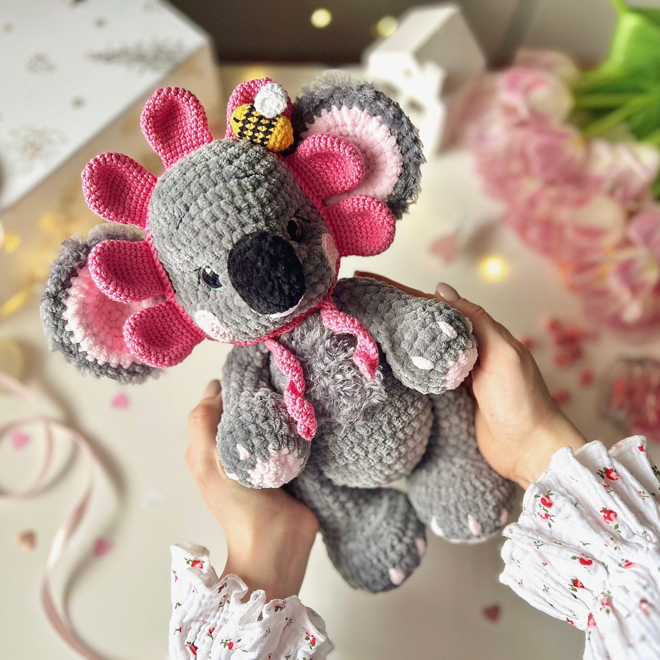Handmade Crochet Koala Toy in Pink Jumpsuit main image 1