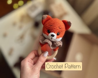 Crochet pattern fox baby rattle, fox rattle, crochet fox, rattle crochet pattern, PDF English, DIY rattle for baby, easy crochet pattern