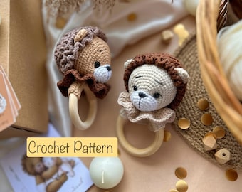 Crochet Pattern Baby Rattle Lion, Rattle for baby, Lion toy amigurumi tutorial, lion rattle, PDF English