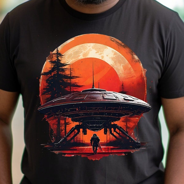 UFO Landing Shirt, SCI-FI Shirt, cyberpunk shirt, sci-fi fantasy shirt, 80's robot shirt, nerdpunk shirts, Nerdy shirts, Nerd shirts