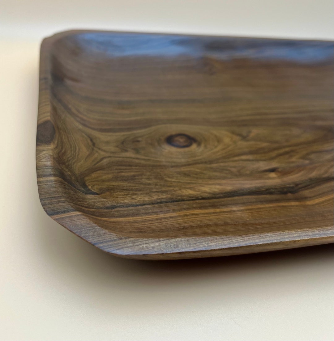 Beige - Hand Carved Natural Pine Wooden Tray (12 x 8 in)
