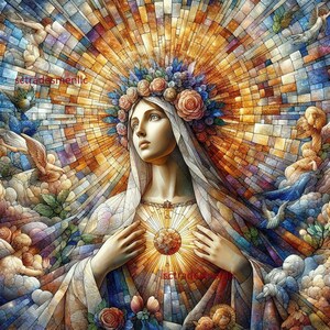 Moeder Maria digitale afbeelding foto fotobehang screensaver achtergrond desktop kunst hoge kwaliteit AI artwork clip art afbeelding