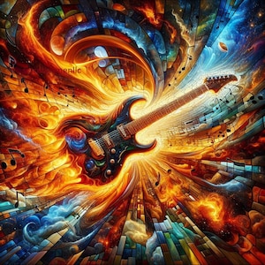 Hardrock elektrische gitaar digitale afbeelding foto behang screensaver achtergrond desktop kunst hoge kwaliteit AI artwork clip art afbeelding