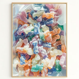 Sour gummy treats art print, colorful candy mix photography for sweet decor & dessert lovers, perfect gift for candy enthusiasts. PF3840