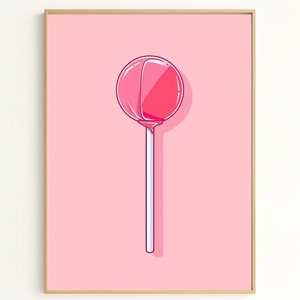 Elegant home decor pink lollipop illustration art print, sweet minimalist candy decor for kitchen & playroom gift OV3077